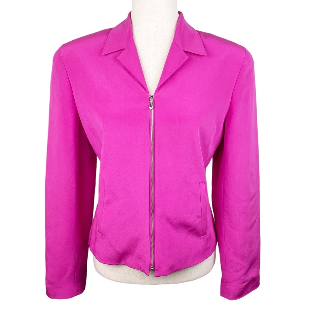 Design by Pat Argenti Full Zip Blazer Jacket Silk Barbie Pink Women's Size 6